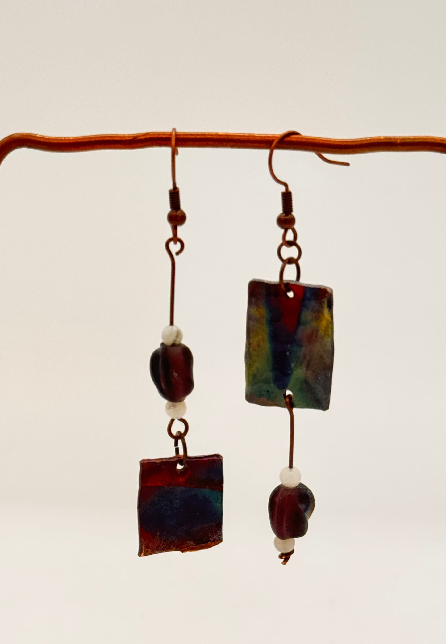 Earrings-flame painted copper