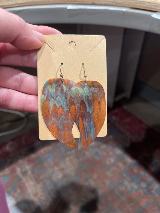 Earrings-Flame painted copper wings