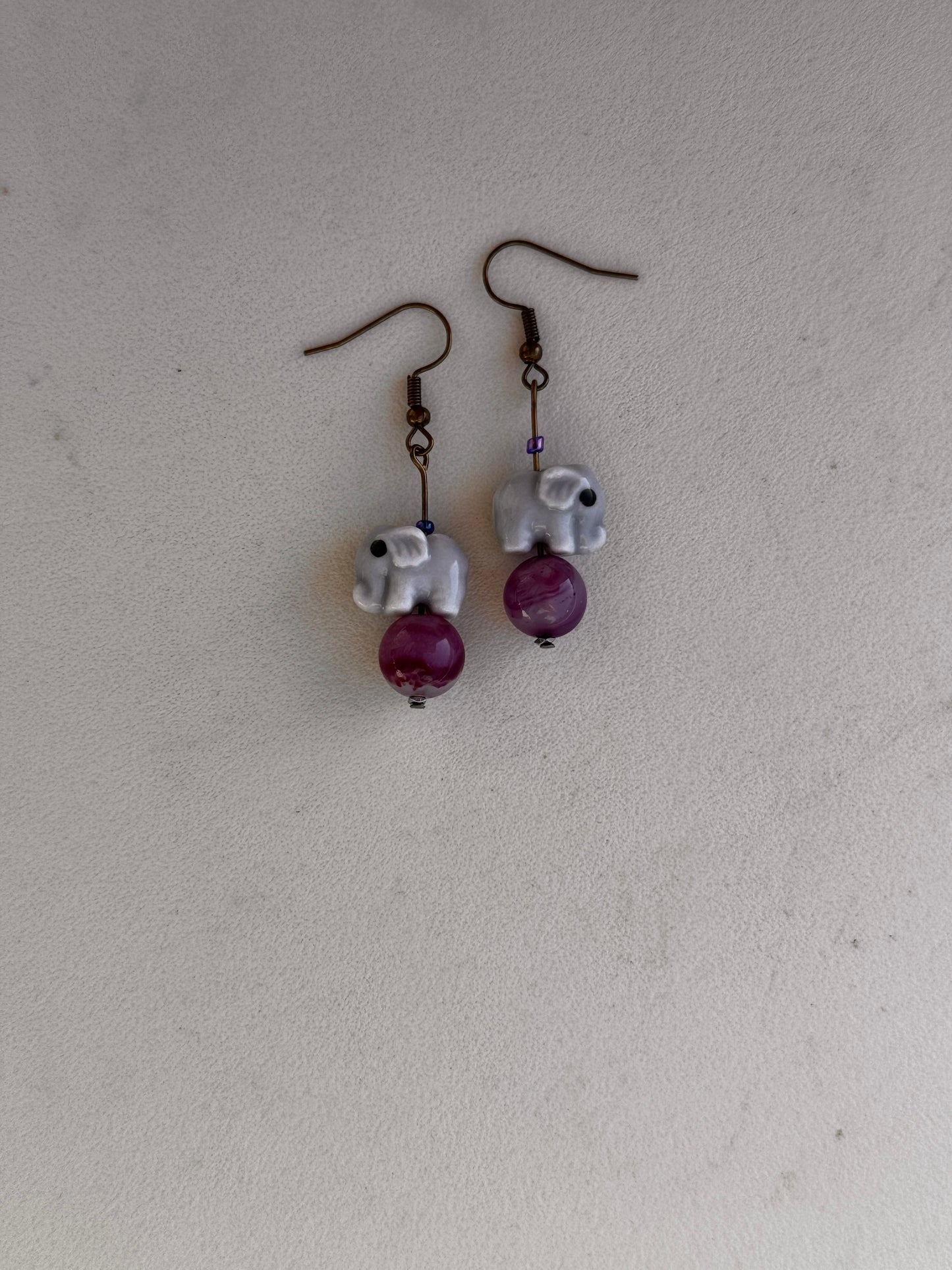 Earrings-Elephant w/purple bead