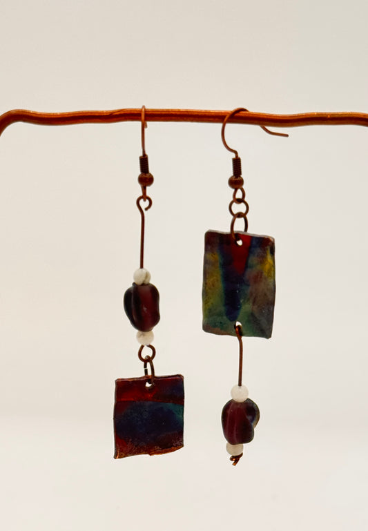 Earrings-flame painted copper