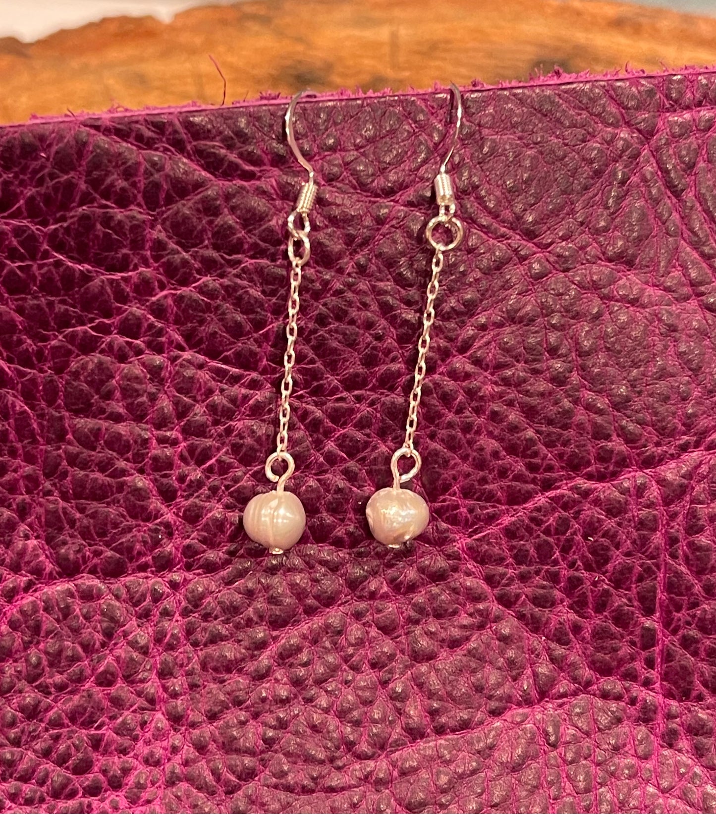 Earrings- freshwater pearl silver chain