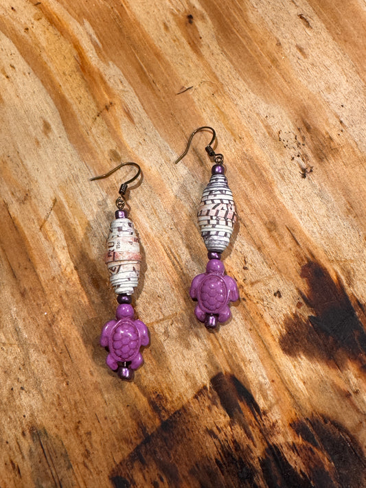 Earrings-turtle-paper bead