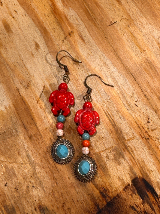 Earrings-turtle-red