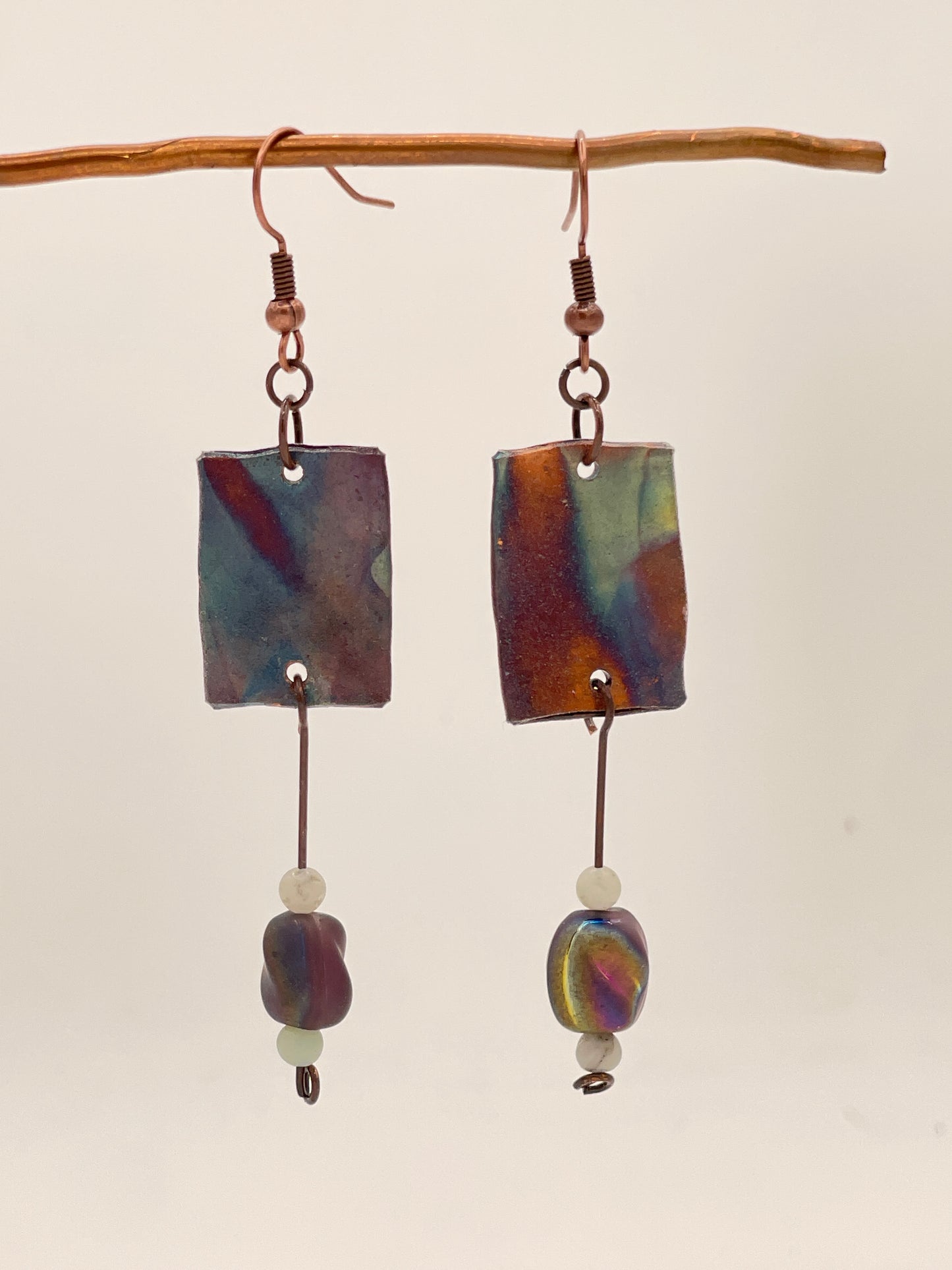 Earrings-flame painted copper