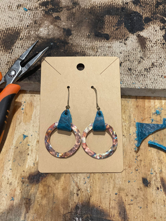 Earrings -blue leather/copper