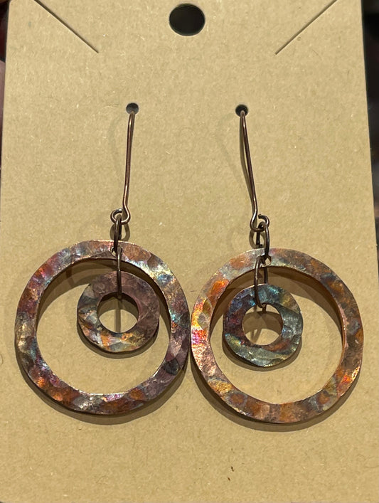 Earrings-painted copper stacked circlets