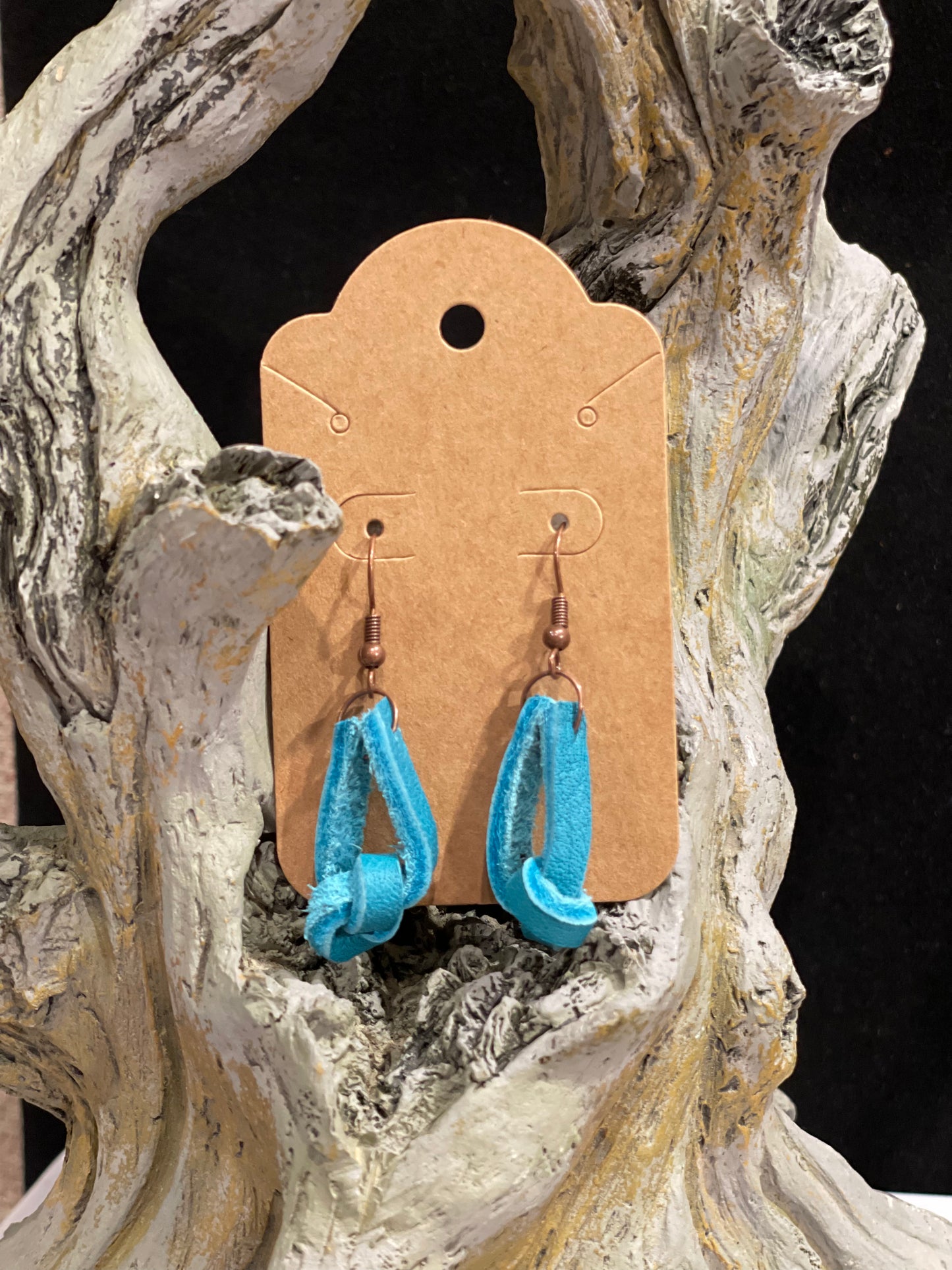 Earrings-turquoise, leather knots