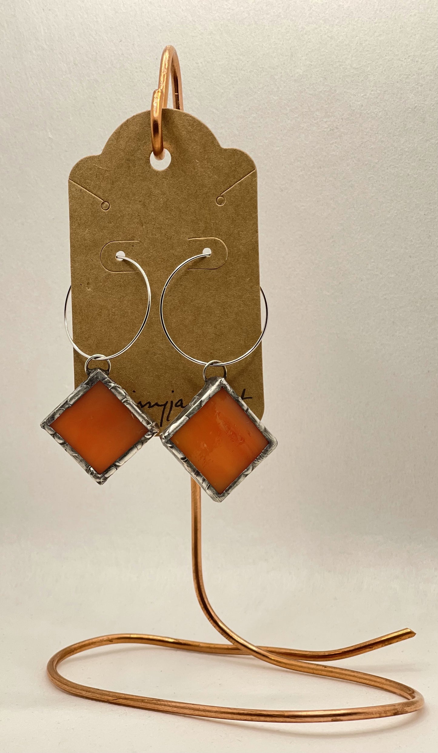 Earrings - Orange Stained Glass - Square