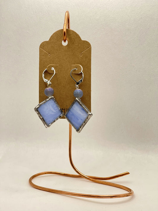 Earrings - Blue Stained Glass - Square