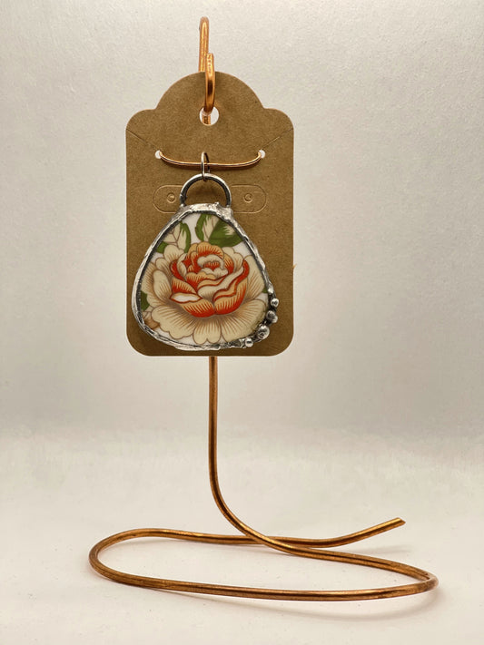 Pendant - Upcycled China, Orange Rose