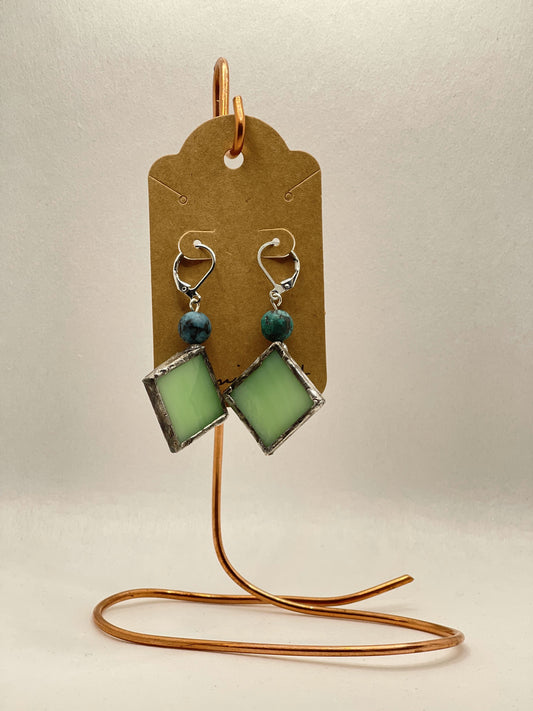 Earrings - Green Stained Glass - Square