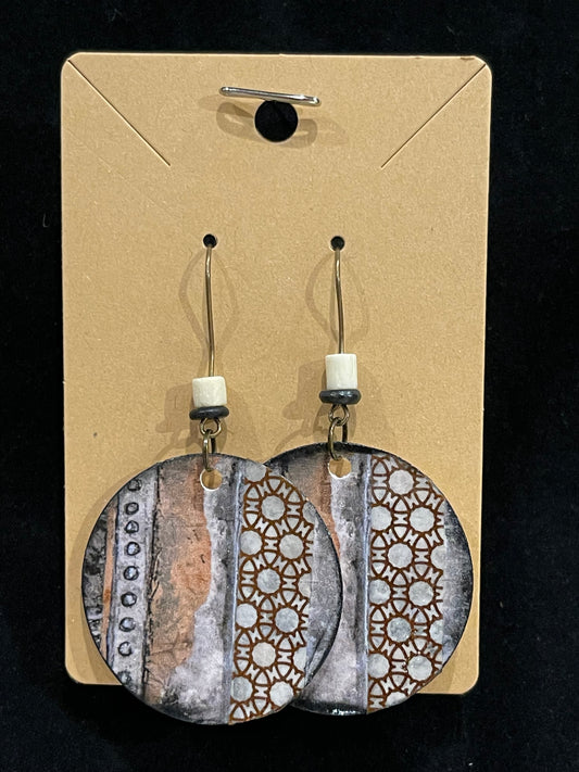 Earrings, mixed media, gray gold accents