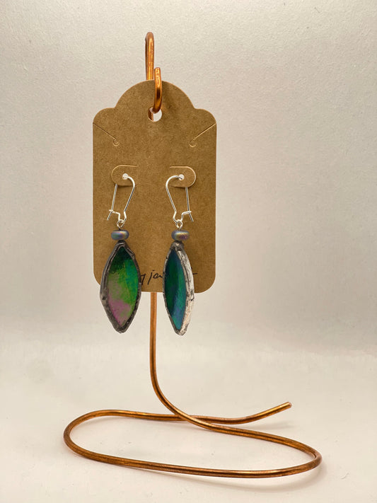 Earrings, mosaic, glass, iridescent multicolor