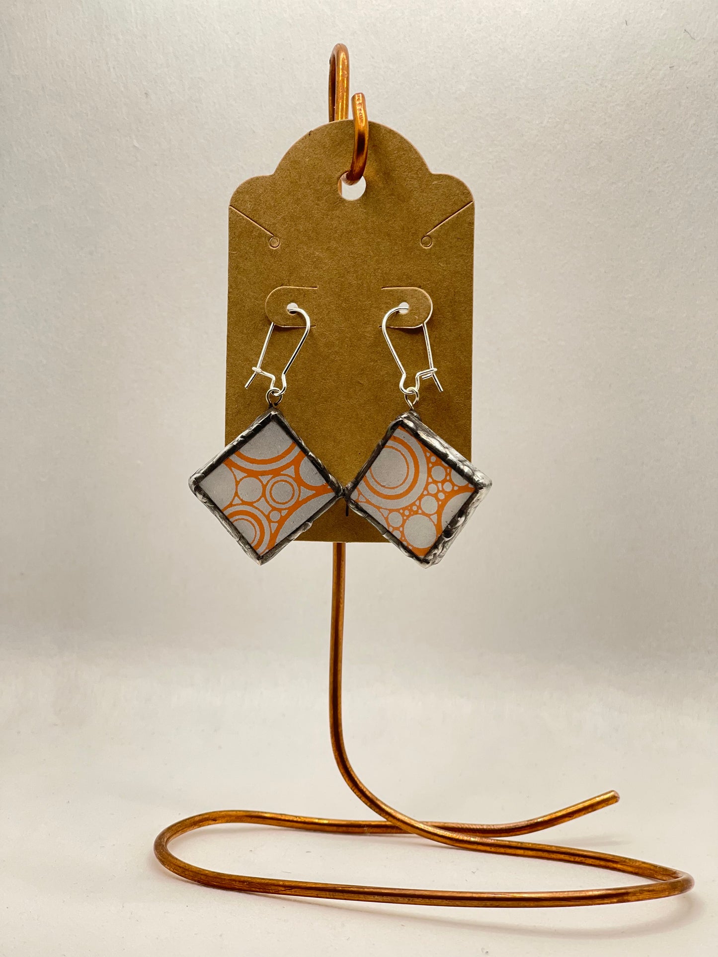 Earrings, mosaic tile, coral white swirl