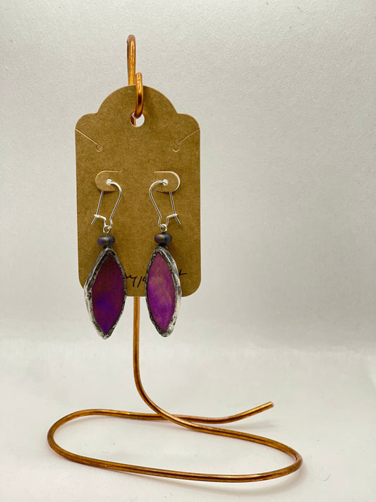 Earrings, mosaic, glass, iridescent, purple