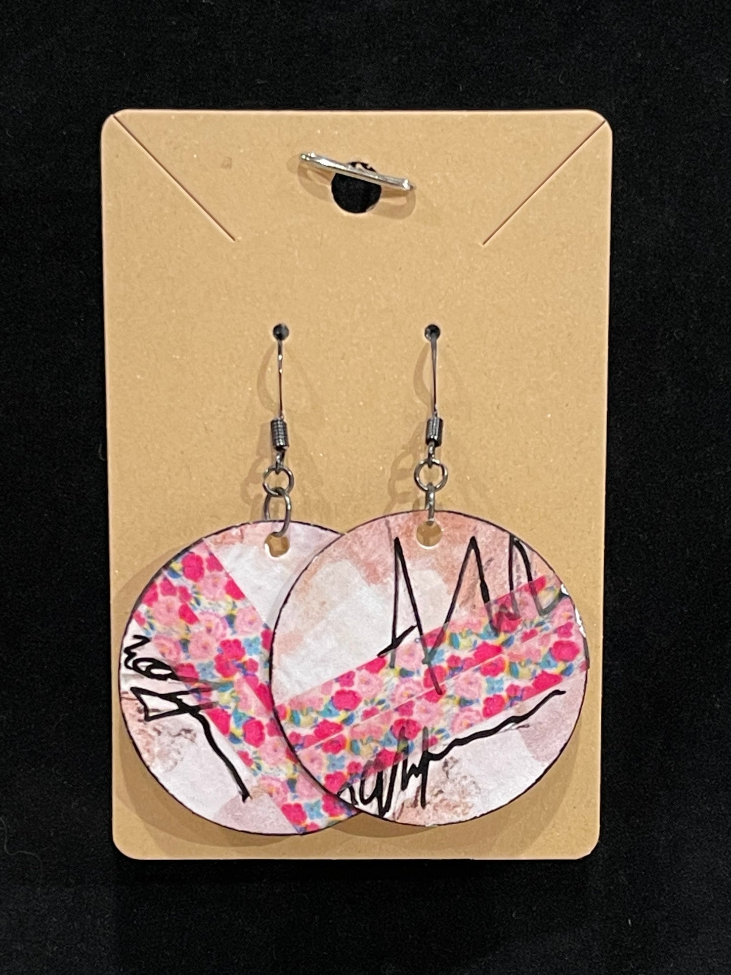 Earrings, mixed media,flower/stripe