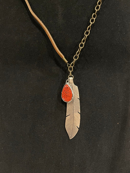 Necklace- feather/stone