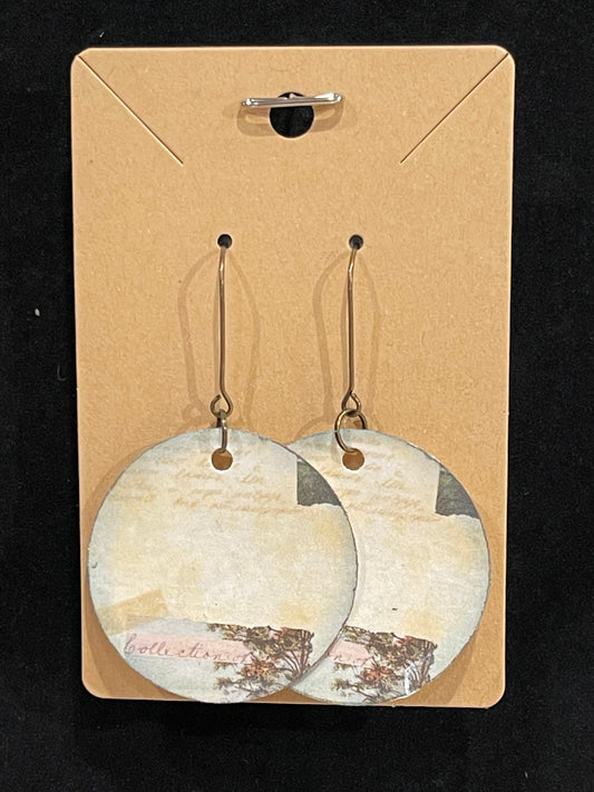 Earrings, mixed media collage