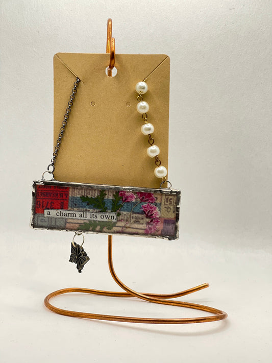 Pendant, mixed media and glass