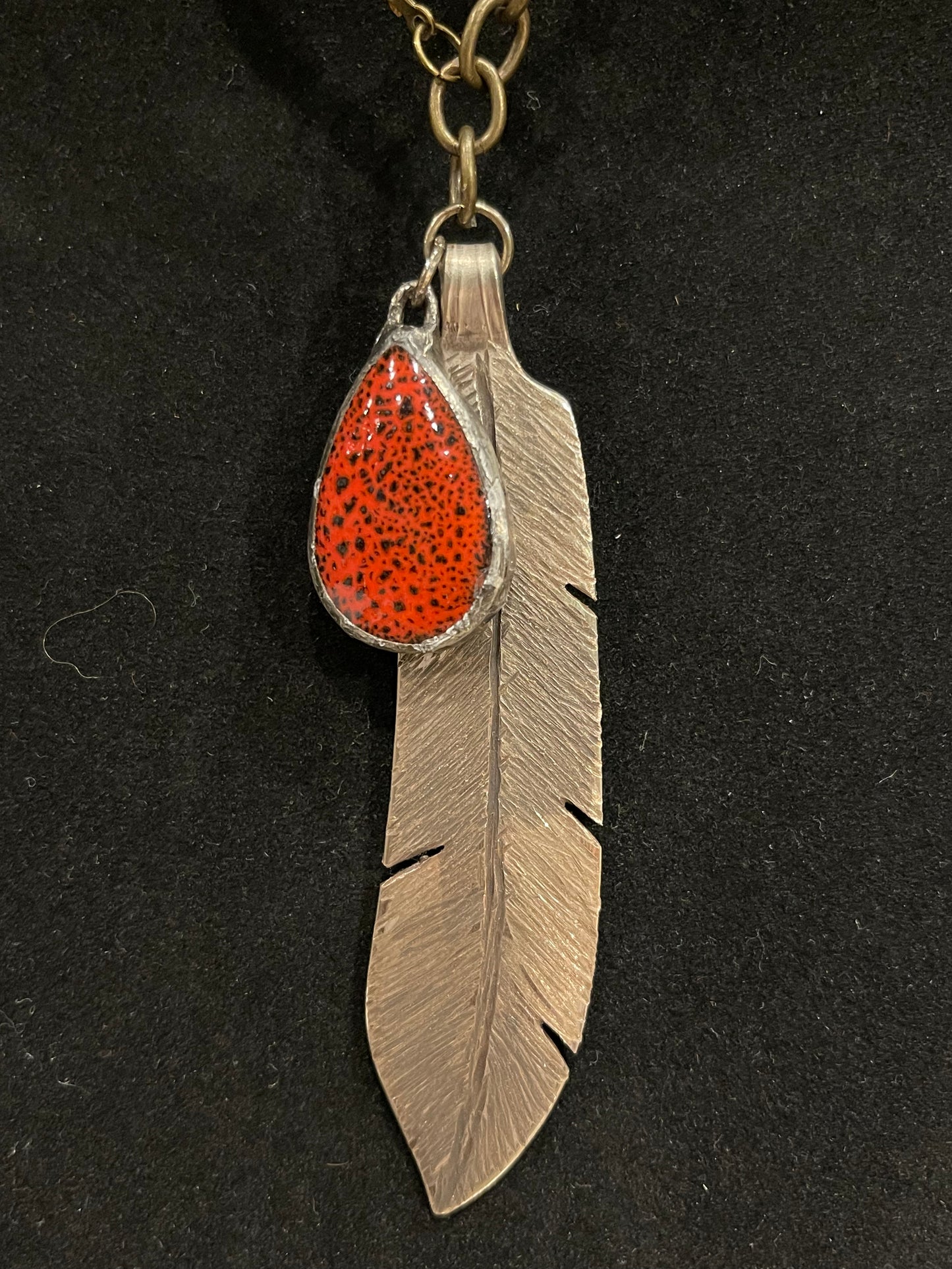 Necklace- feather/stone