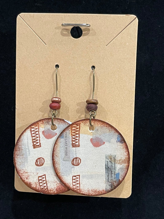 Earrings, mixed media collage