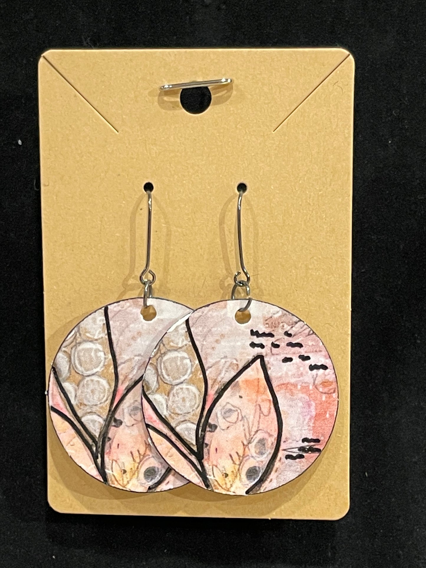 Earrings, mixed media collage