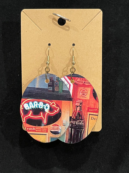 Earrings, vintage, postcard, BBQ