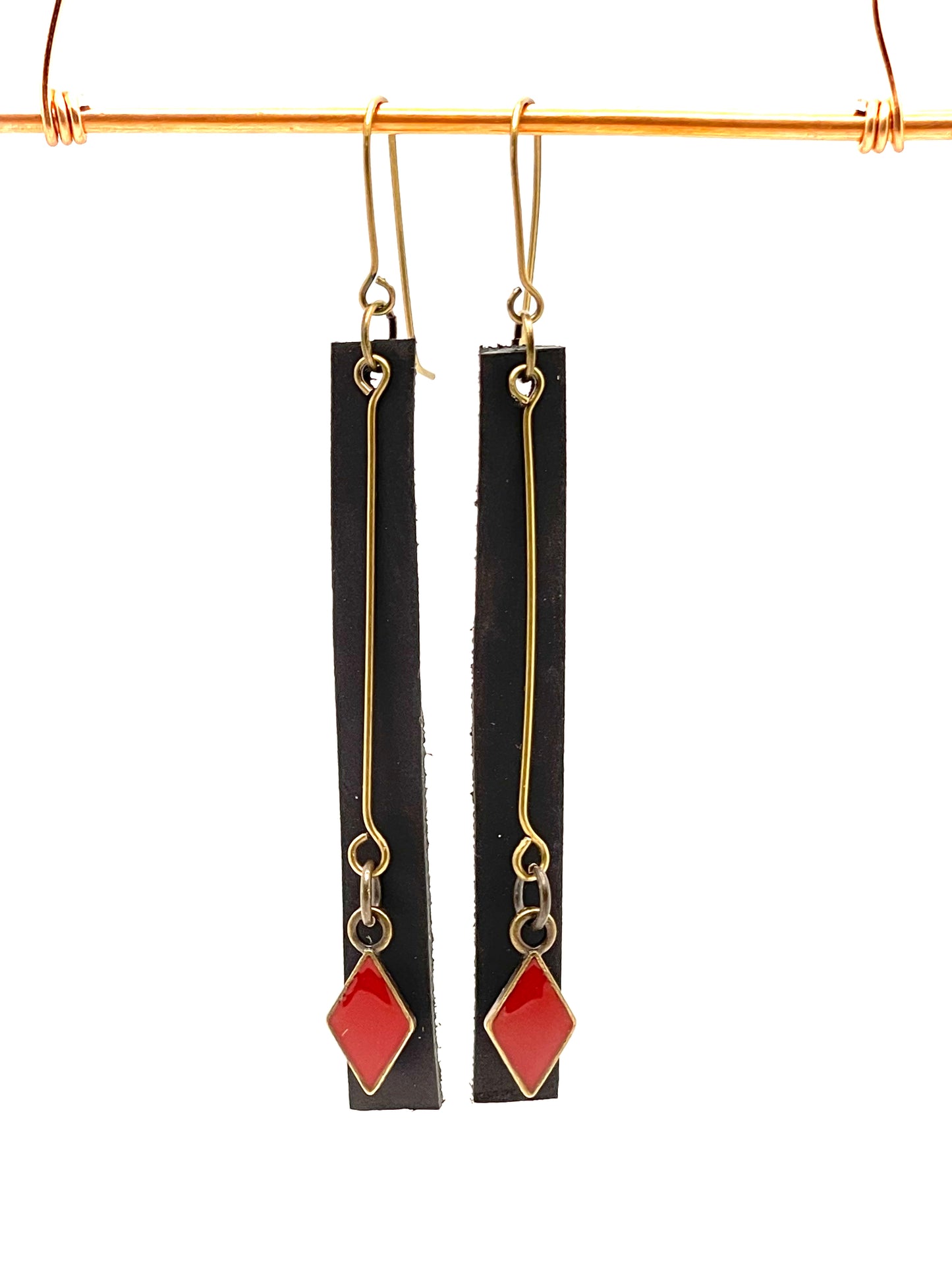 Earrings-leather/diamond charm