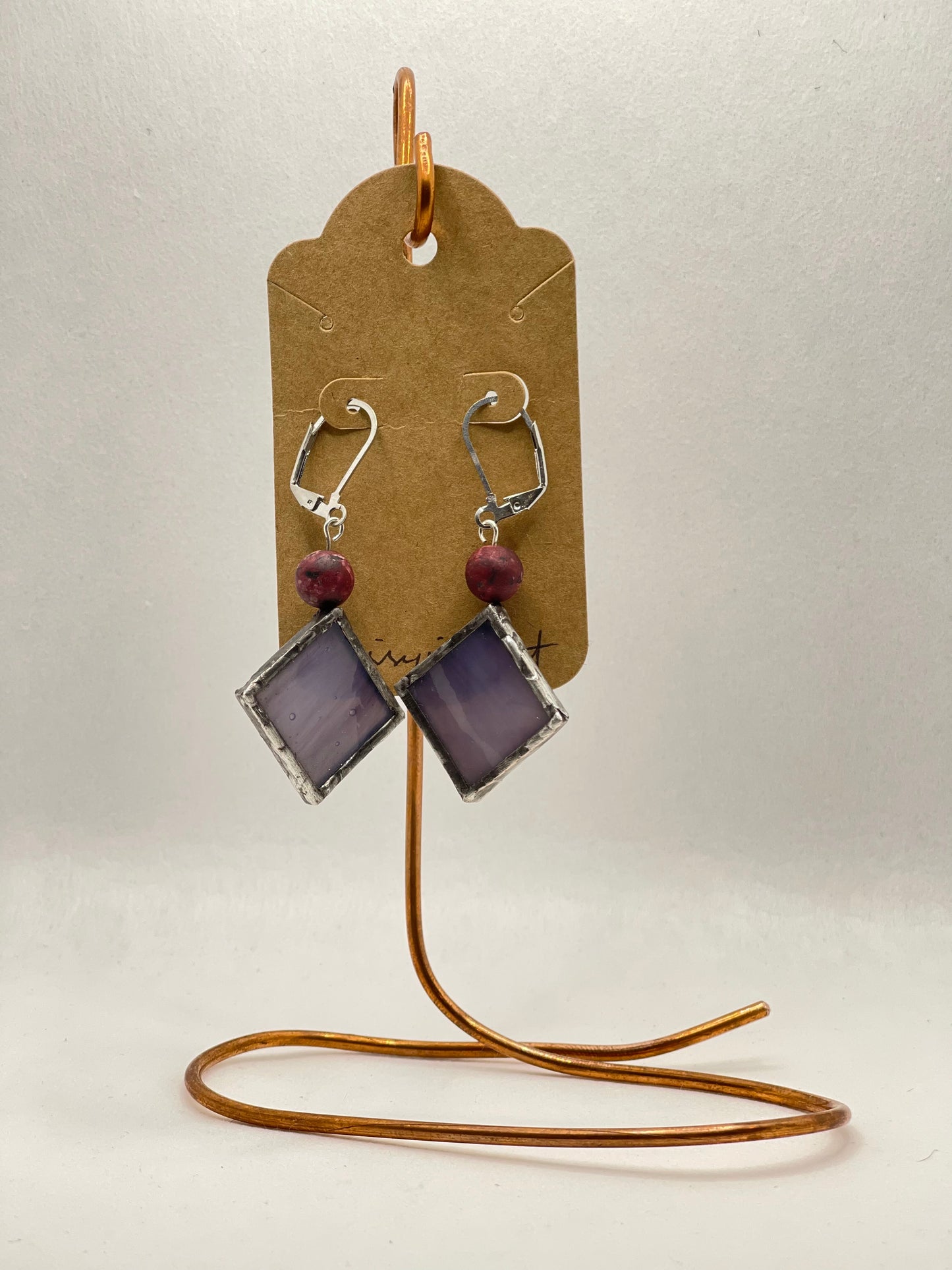 Earrings stained, glass, purple