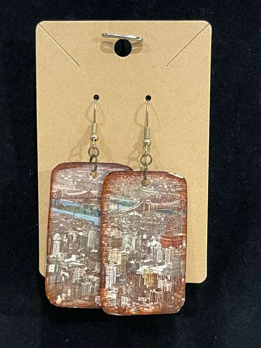 Earrings, vintage postcard, Philadelphia