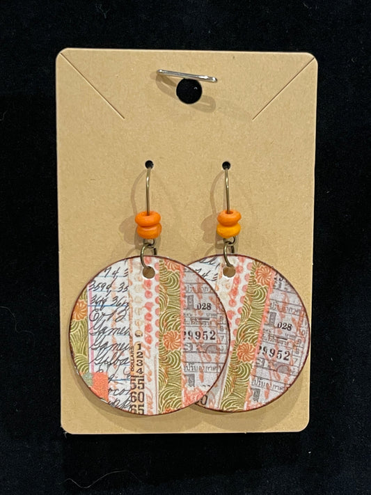 Earrings, mixed media, collage, vintage paper