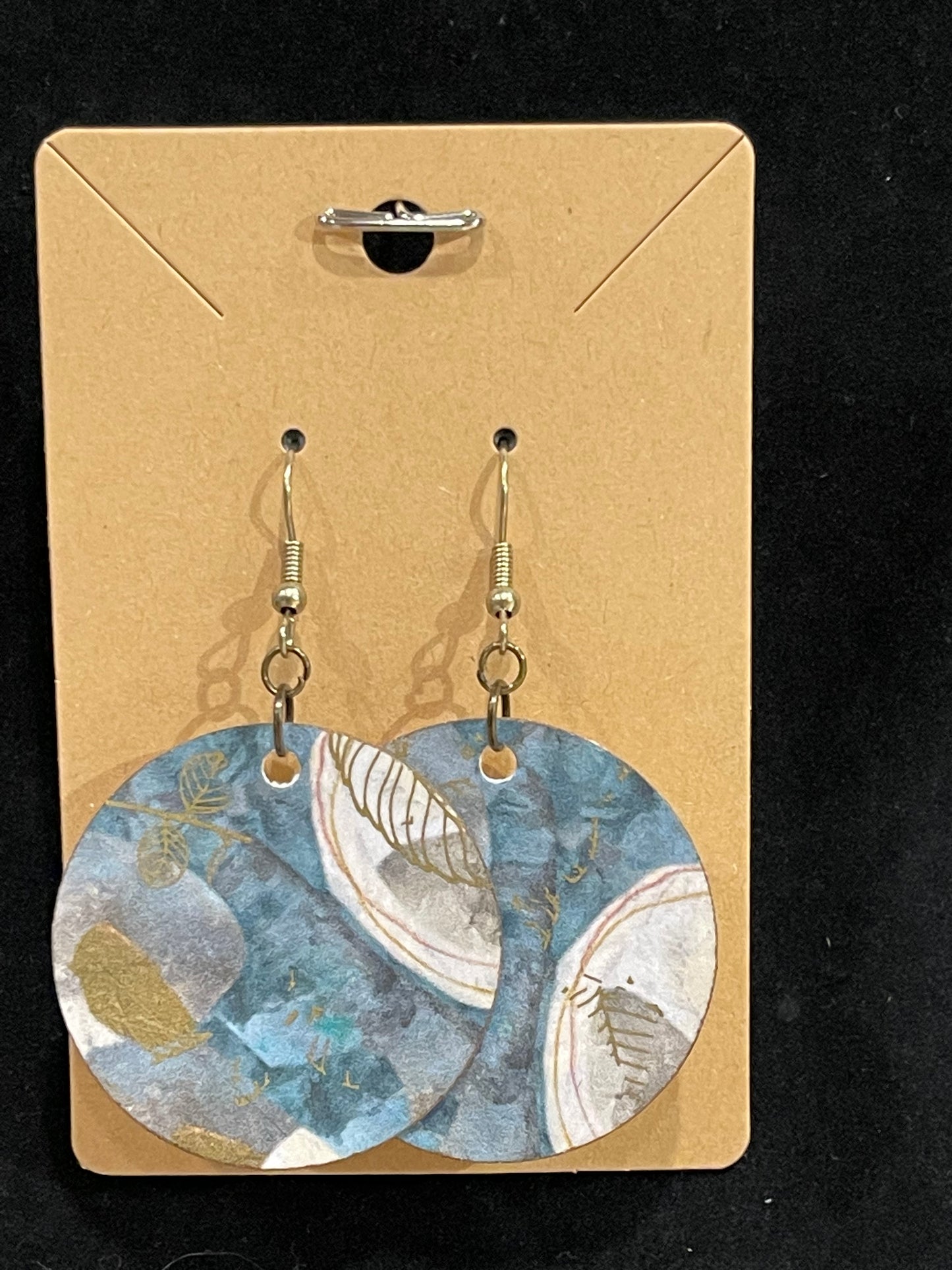 Earrings mix, media collage blue gold accents