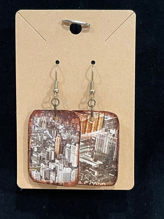 Earrings, vintage, postcards, Philadelphia