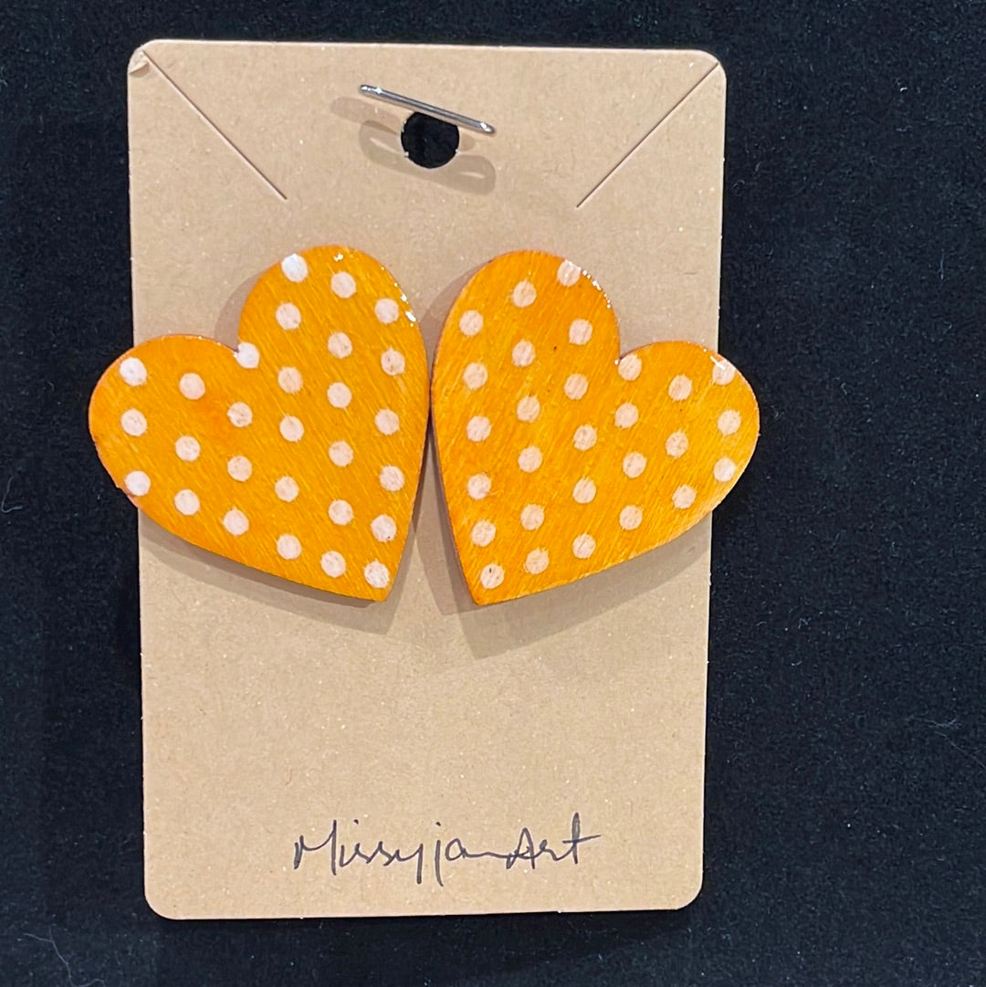 Earrings-wooden hearts orange