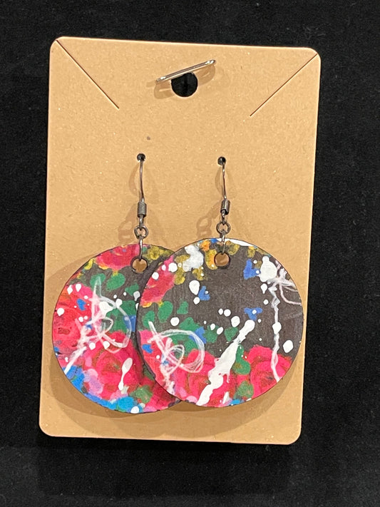 Earrings, mixed media, collage, red roses