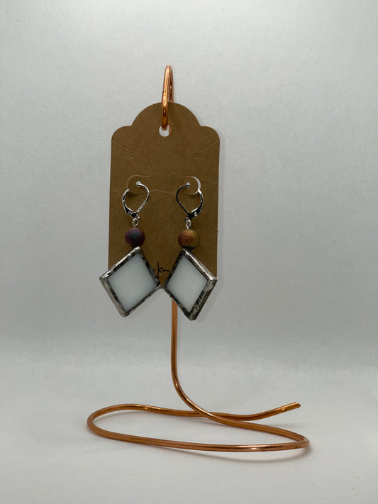 Earrings-stained glass -white square