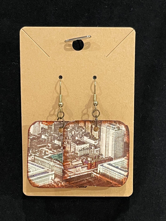 Earrings, vintage postcard, Philadelphia