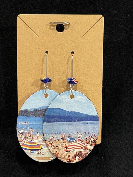 Earrings, vintage, postcard, beach, oval