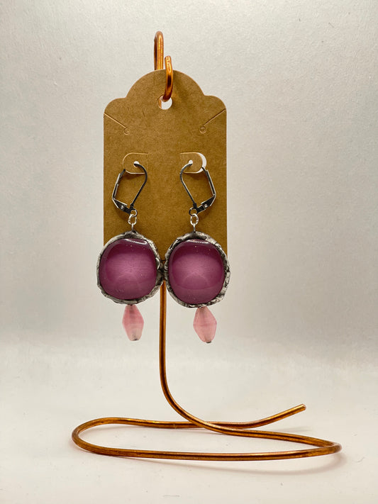 Earrings, purple glass