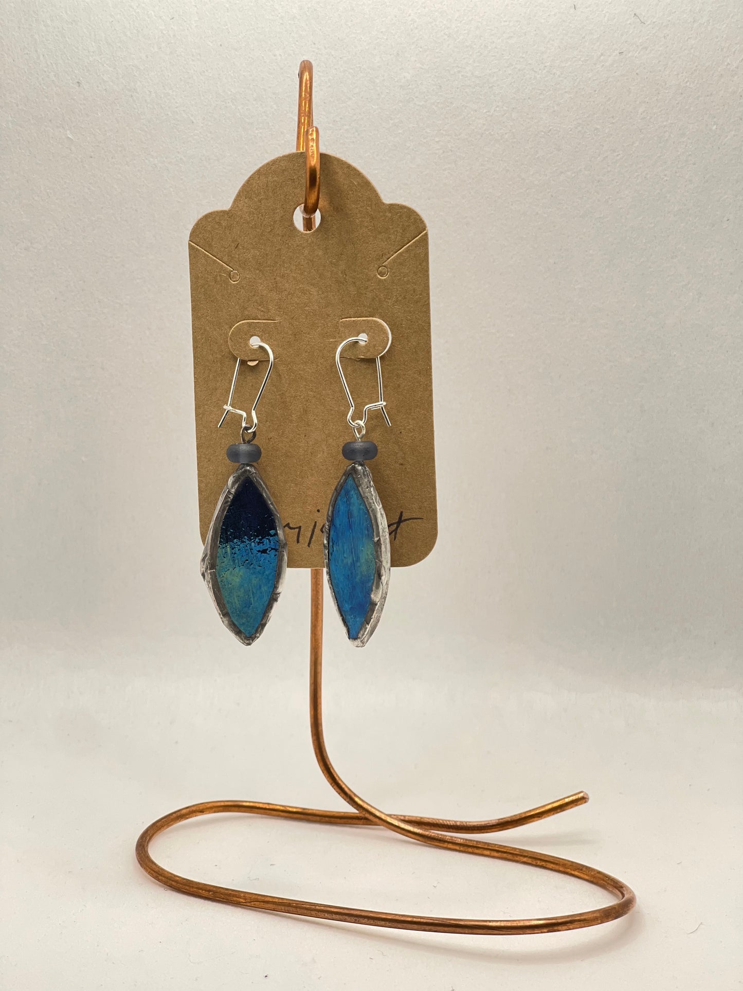 Earrings, mosaic glass, iridescent blue