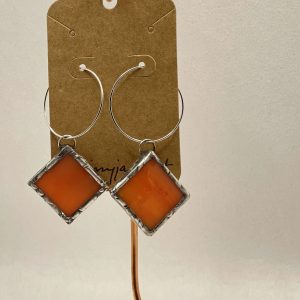 Earrings - Orange Stained Glass - Square