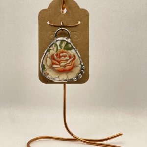 Pendant - Upcycled China, Orange Rose