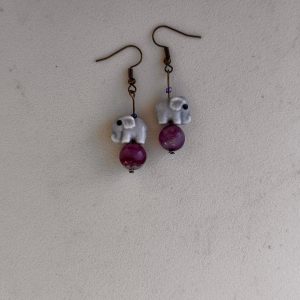 Earrings-Elephant w/purple bead