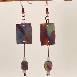 Earrings-flame painted copper