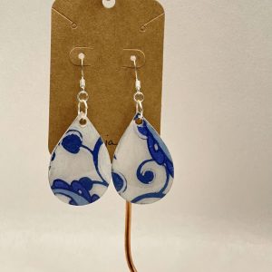 Earrings - blue/white wood/mixed media - Teardrop