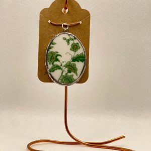 Pendant-Upcycled China -Floral Green