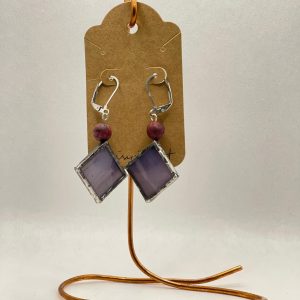 Earrings stained, glass, purple