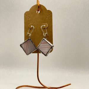 Earrings, mosaic tile, pink, and white striped