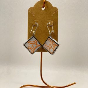 Earrings, mosaic tile, coral white swirl