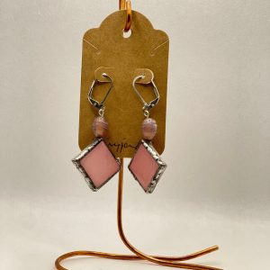 Earrings, mosaic tile, light, purple, purple bead